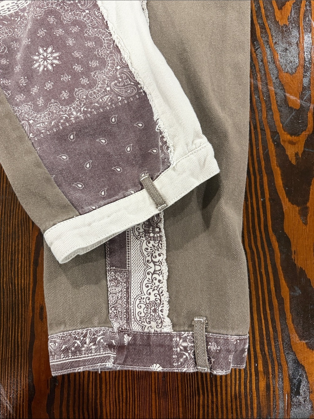 Unique High-Rise Patchwork Corduroy Jeans — Brown & White size 30 - Picture 3 of 9
